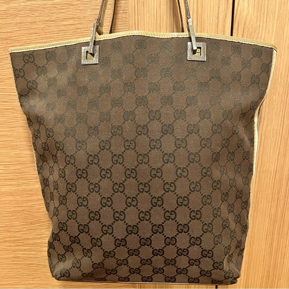 GUCCI | Brown Beige | Silver Hardware | GG Canvas Leather 31243 Tote Bag - Picture 1 of 15
